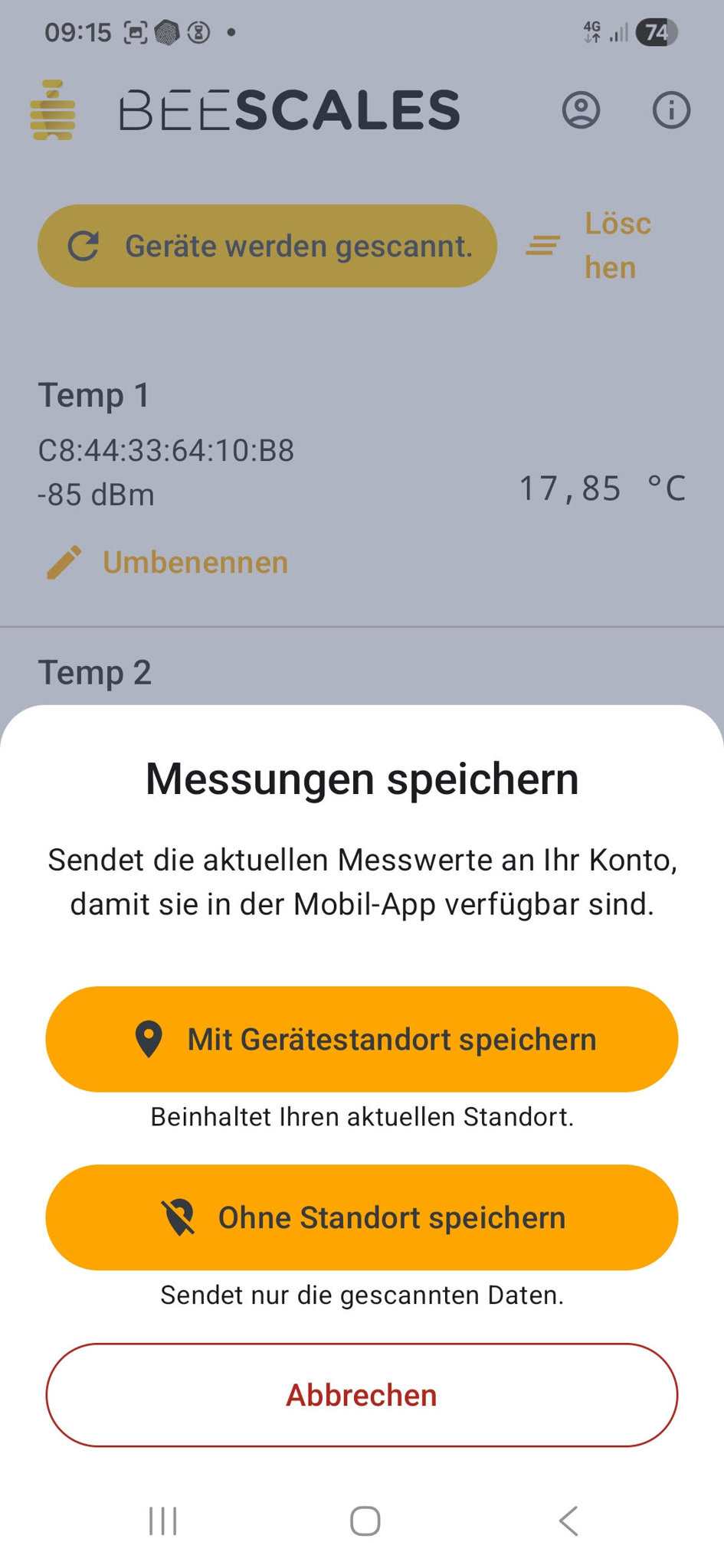 BeeScales Diagnostics – dialogo salvataggio misurazioni
